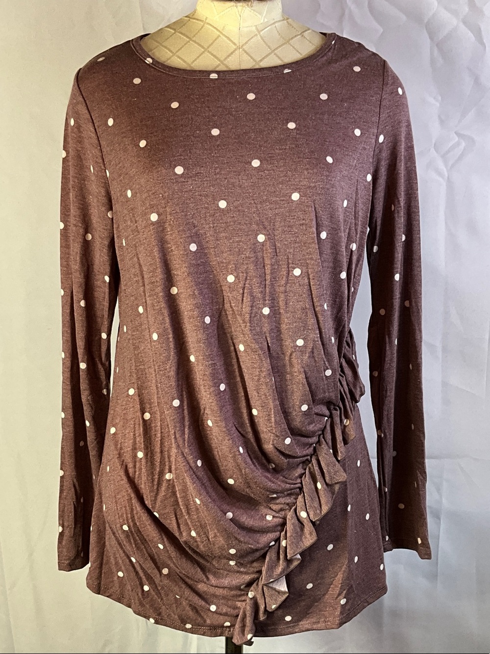 Hailey & Co Asymmetrical Ruched Ruffle Front Long Sleeve Shirt Size Large NWOT